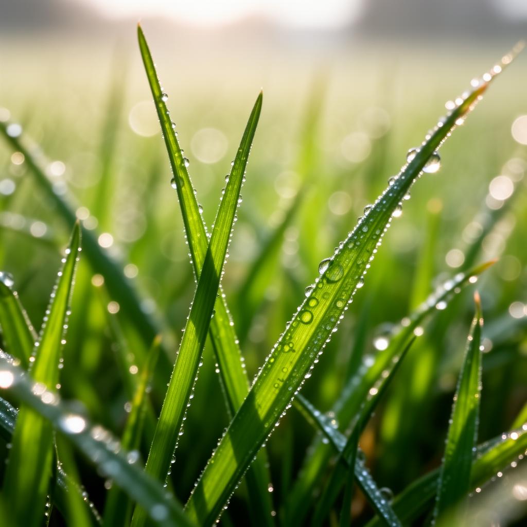 Macro of dewy grass blades